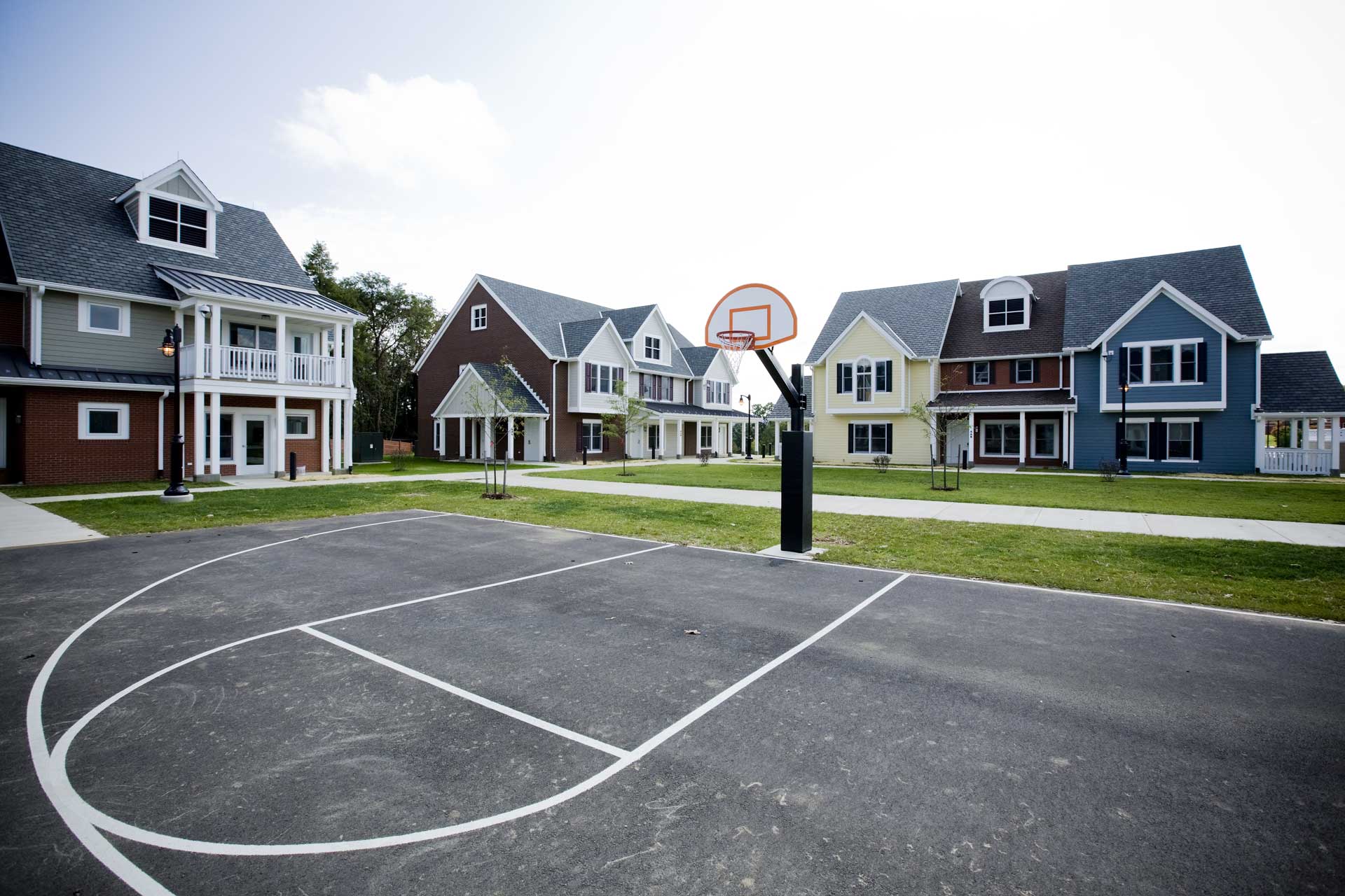 Image of basketball court in residential neighborhood